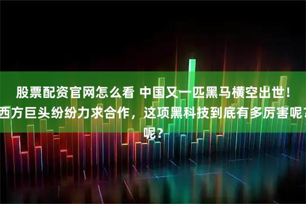 股票配资官网怎么看 中国又一匹黑马横空出世！西方巨头纷纷力求合作，这项黑科技到底有多厉害呢？